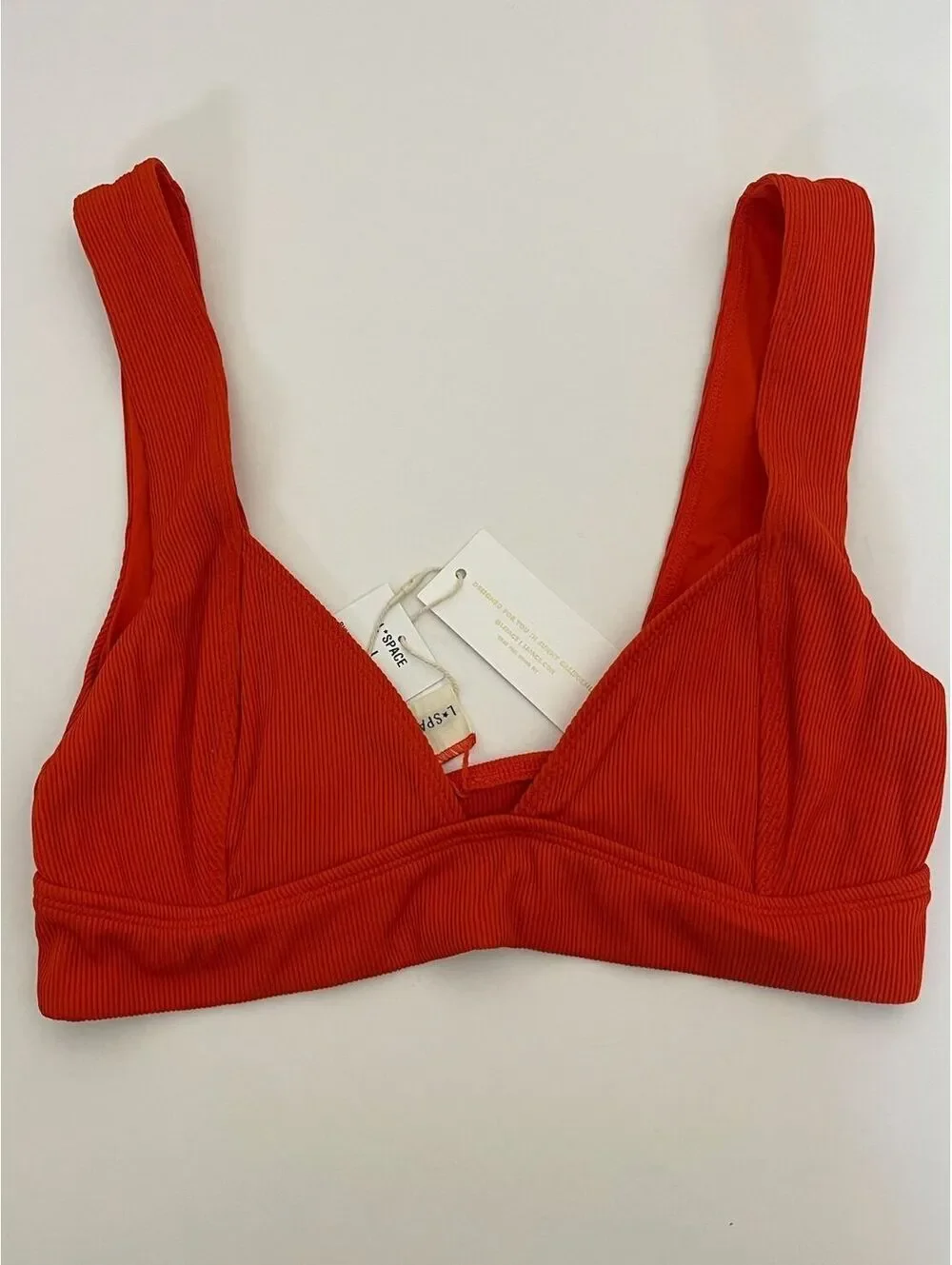NWT L*SPACE Hailey Ribbed Sweetheart Bikini Top Pimento Red Large
